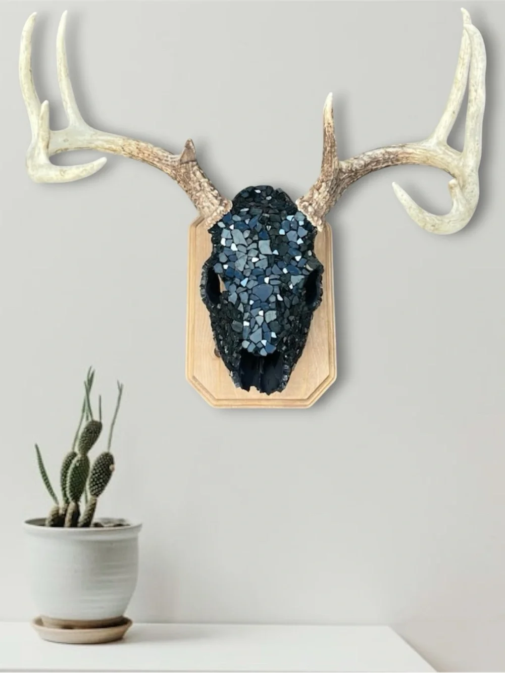 Black Fireglass Bedazzled Deer Skull Wall Art Home Decor Boho taxidermy